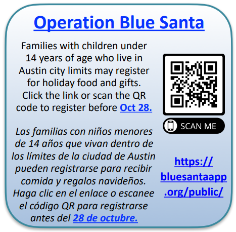 SCan QR code to register your family under the age of 14 to receive holiday food and gifts. 